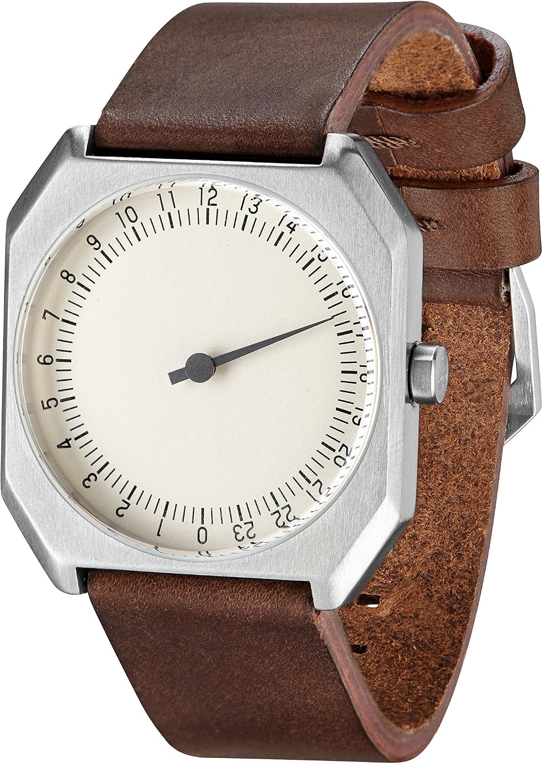 slow Jo 17 - Dark Brown Vintage Leather Silver Case Creme Dial Unisex Quartz Watch with Beige Dial Analogue Display and Dark Brown Leather Strap - Image 3