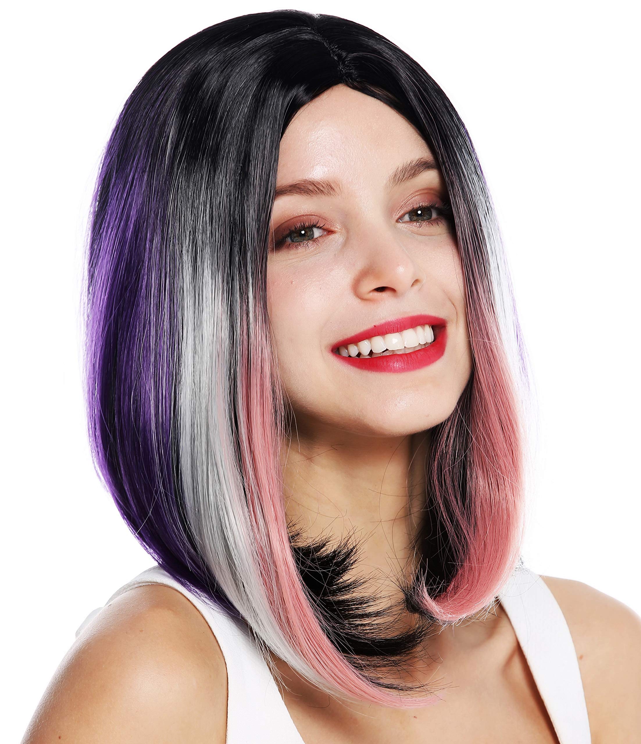 WIG ME UP - ZM-1769-Colorful women's quality wig short sleek long bob middle parting ombre black purple pink colourful highlights