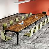 13FT Conference Table, Super Sturdy Large Rectangle Meeting Seminar Table for Office Training School Church Home Study Writing Printer Podcast Table for 10-14 Person, Long Business Tables, 2 Pcs Brown