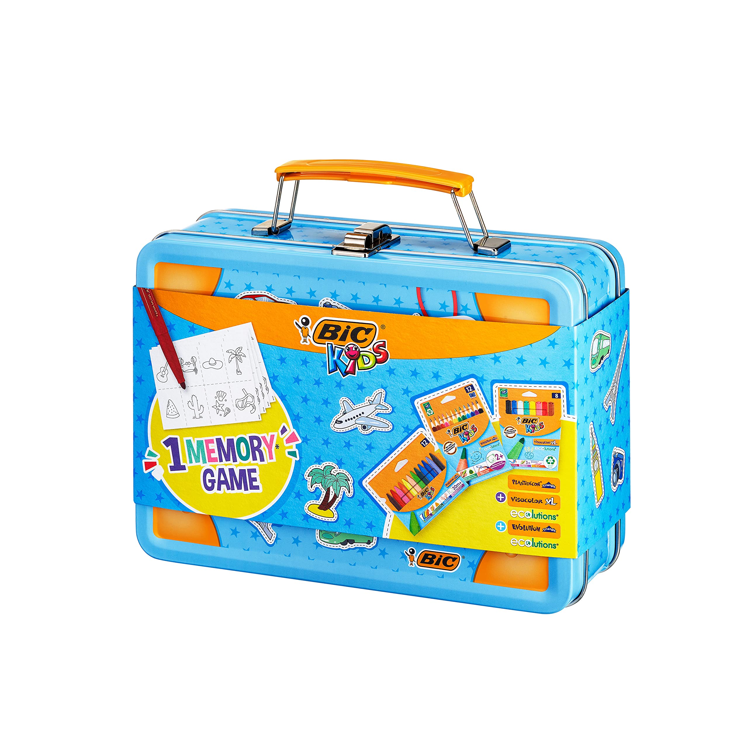 Bic Kids Memory Game Travel Case: Colouring Pencils, Crayons, Felt Pens, 32-Piece Memory Game - Assorted Colours, Box of 64