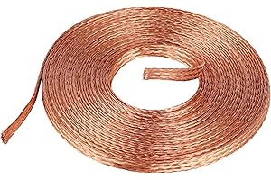 20FT Flat Copper Braid Cable, KWOKWEI 1/4" Braided Copper Ground Strap, Ground Lead Bare Flexible Spiral Shielding Wire Mesh for grounding and bonding