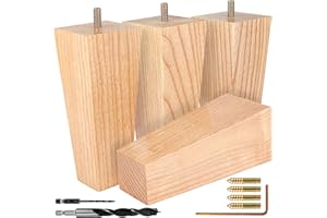 AIRY ABODE Premium Square Furniture Legs - Furniture Feet for Couch, Chair, Sofa, Dresser, Bed, Cabinet, Ottoman - Easy to Install Wood Legs With Installation Hardware and Instructions- Set of 4, 6 Inches