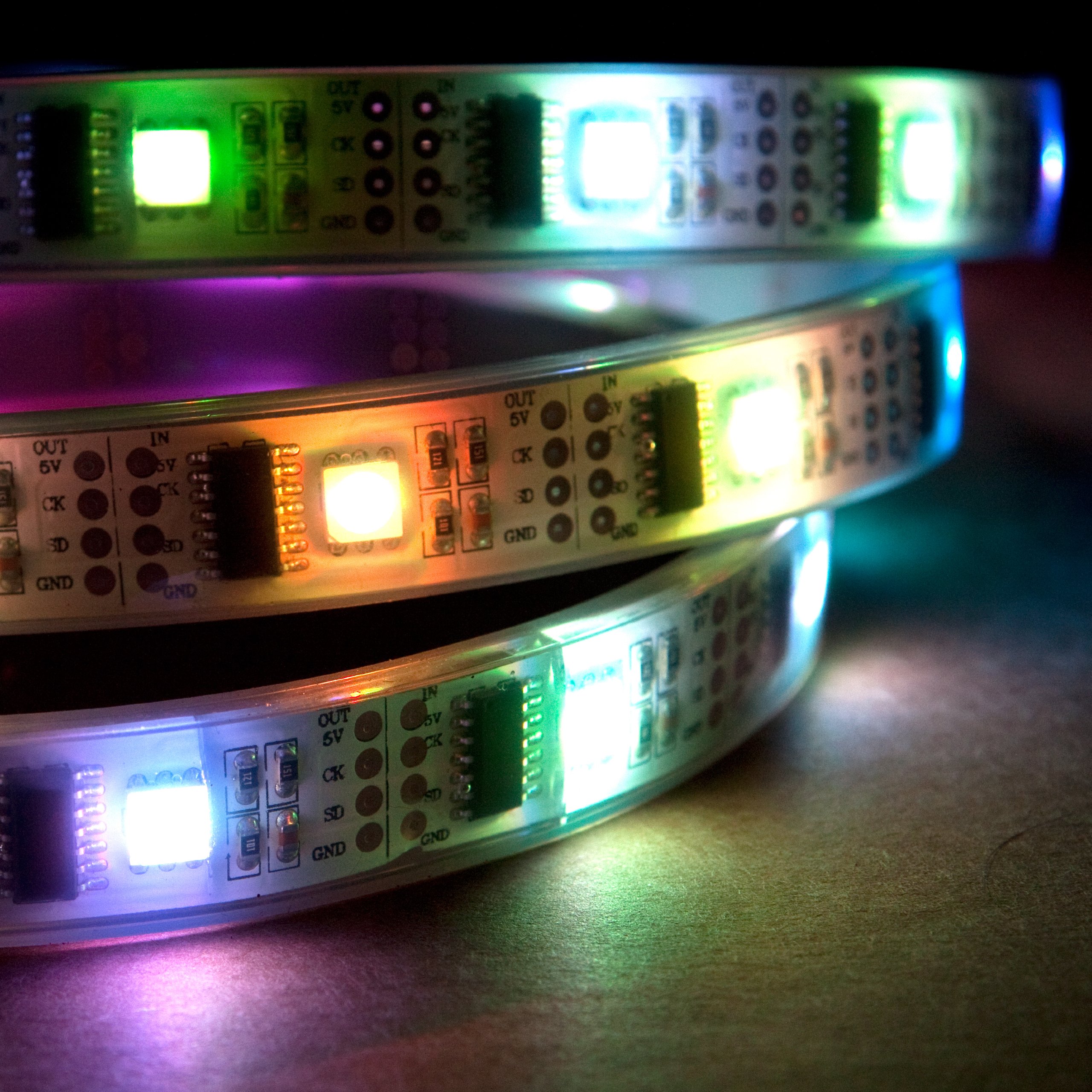 1m Addressable RGB LED Strip, 5V, 32 LEDs/m, Waterproof, WS2801 Complete 24-Bit Color, 4 Pin JST-SM Connectors Before Soldering for Both Ends