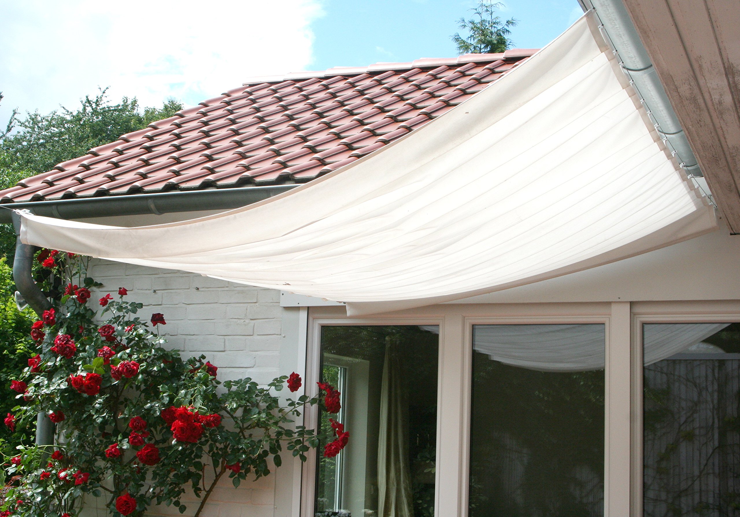 Floracord Universal Sunshade 04–77–03–48P and Kit 330 x 140 CM Includes 26 Laufhaken Ready for Mounting, Ivory