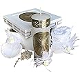 Arcangeles Mexicanos Catholic Baptism Candle Set in a Wooden Box with Towel, Candle, Rosary and Shell for Baby Boys and Girls. Handmade in Mexico