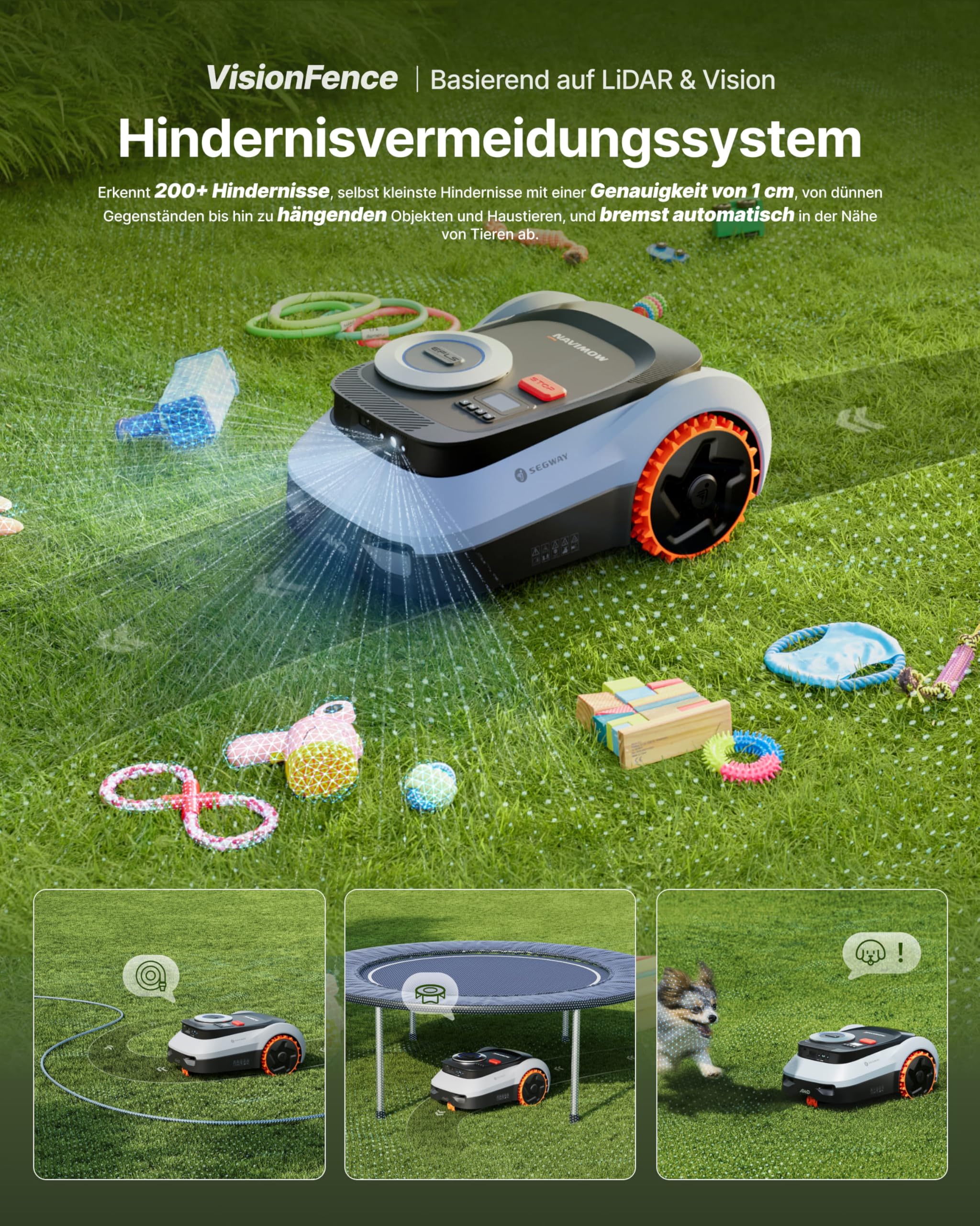 Segway Navimow i210 LiDAR Pro Mähroboter mit Garage M für 1000 m², LiDAR+Vision+NRTK Tri-Fusion-Positionierung, Xero-Turn AWD für 55% Steigungen, Auto-Kartierung (Getrennt versandt Werden) 6