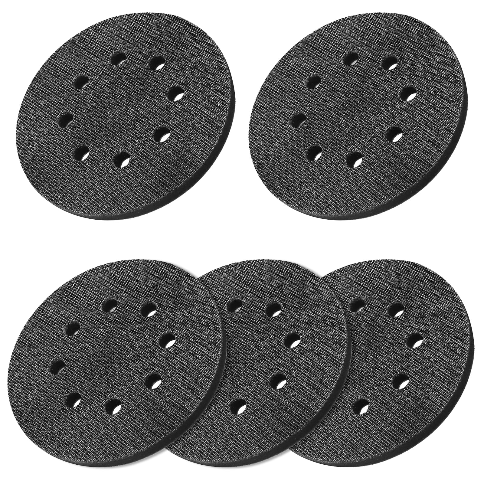 SI FANG 5 Inch 8 Hole Soft Sponge Sanding Pads (5Pcs), Impact Resistant Noise Reduction Cushion Hook and Loop Buffing Pad for Dust Free Random Orbital Sander