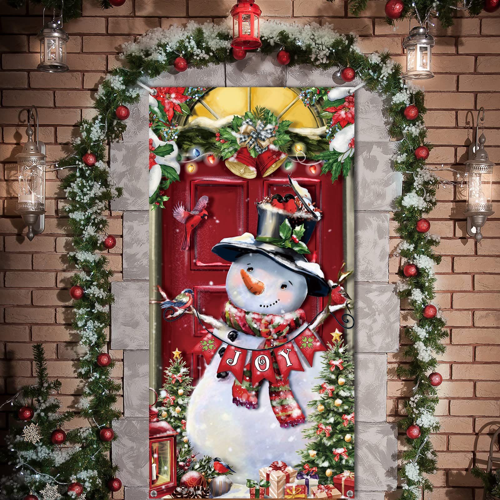 Tatuo Christmas Door Cover Decorations 6x3ft Snowman Front Door Banner Xmas Backdrop Photography Background Holiday Hanging Banner for Christmas Xmas Home School Indoor Decor