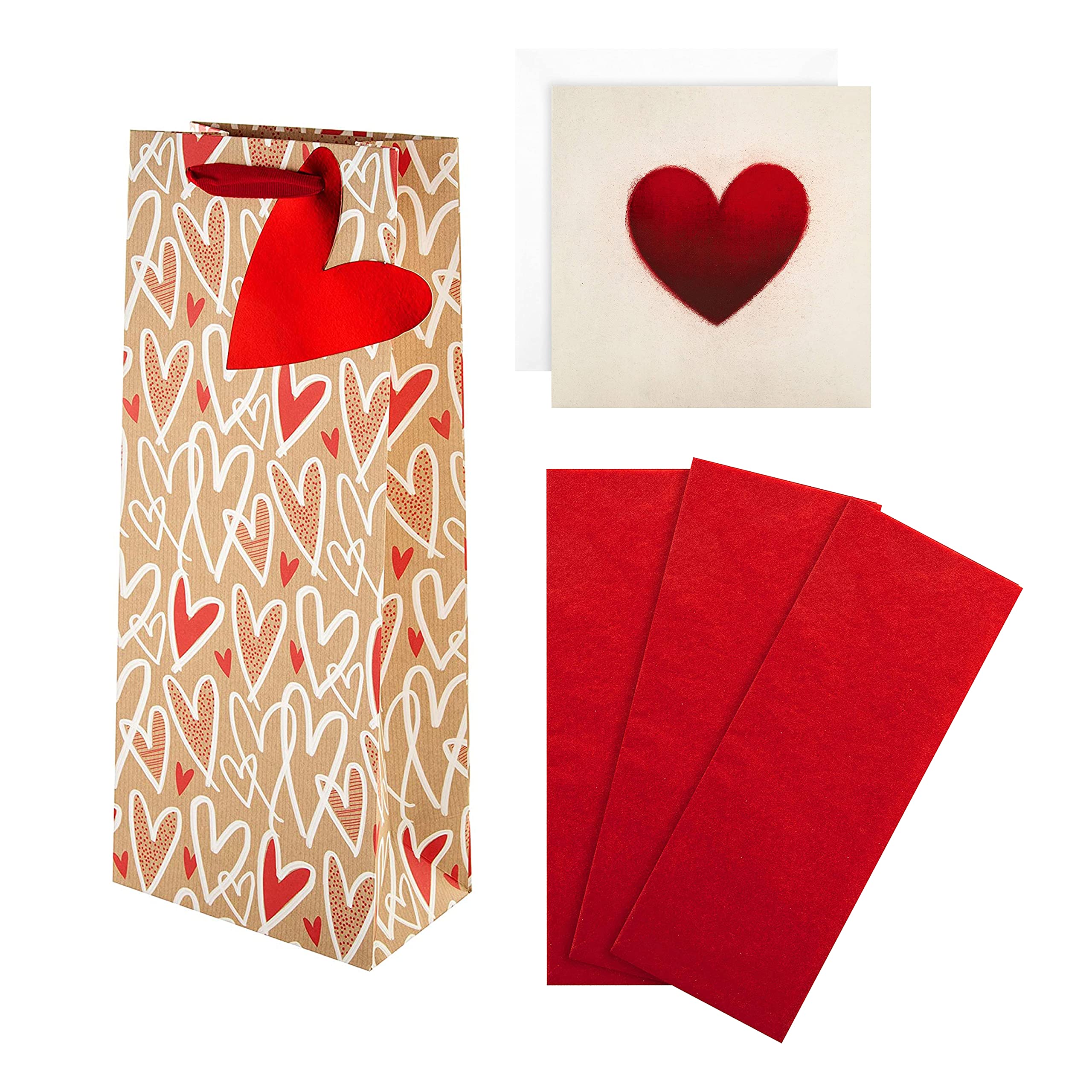 Hallmark Love Card, Bottle Bag and Tissue Bundle - Heart Design