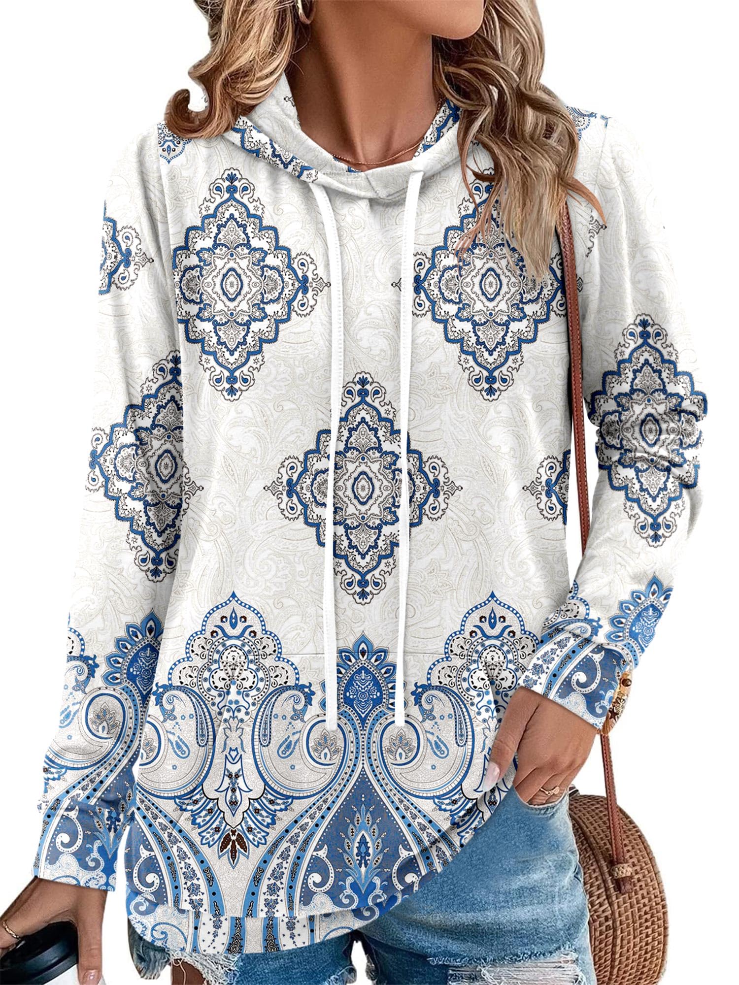 Angerella Plus Size Graphic Hoodies for Women Pullover Hooded Sweatshirt Long Sleeve Hoody Tops Paisley Print 3XL Image