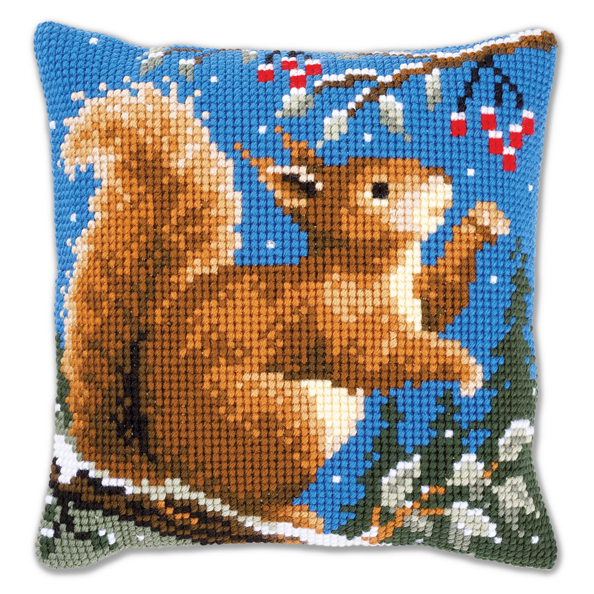 Vervaco Cross Stitch Cushion Squirrel in Winter, Cotton Blend, Assorted, 36 x 14 x 14 cm