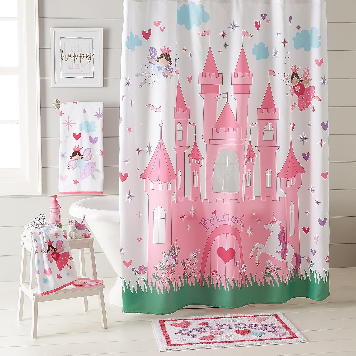 Amazon Com Dream Factory Magical Princess Fabric Shower Curtain 72 X 72 Inches Pink Furniture Decor