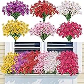 Bassion 24 Bundles Artificial Flowers for Outdoors Decoration, UV Resistant Mixed Color Silk Fake Faux Flowers Artificial Plants for Outside Window Box Porch Garden Home Decor