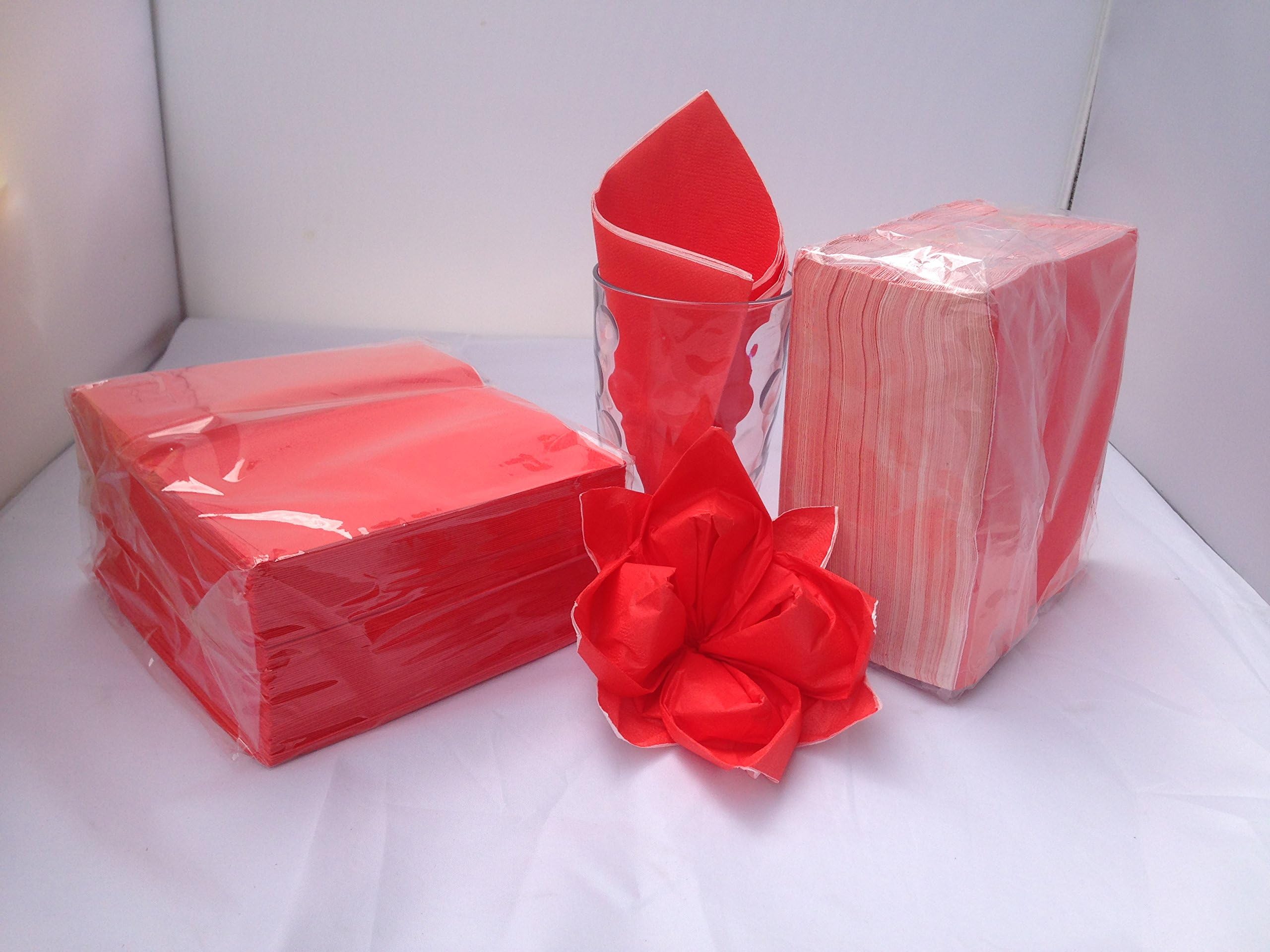 Coloured Napkins, Packs of 100, 3ply, Tableware, Serviette (White, Blue, Light Blue, Yellow, Light Pink, Red) (Red)
