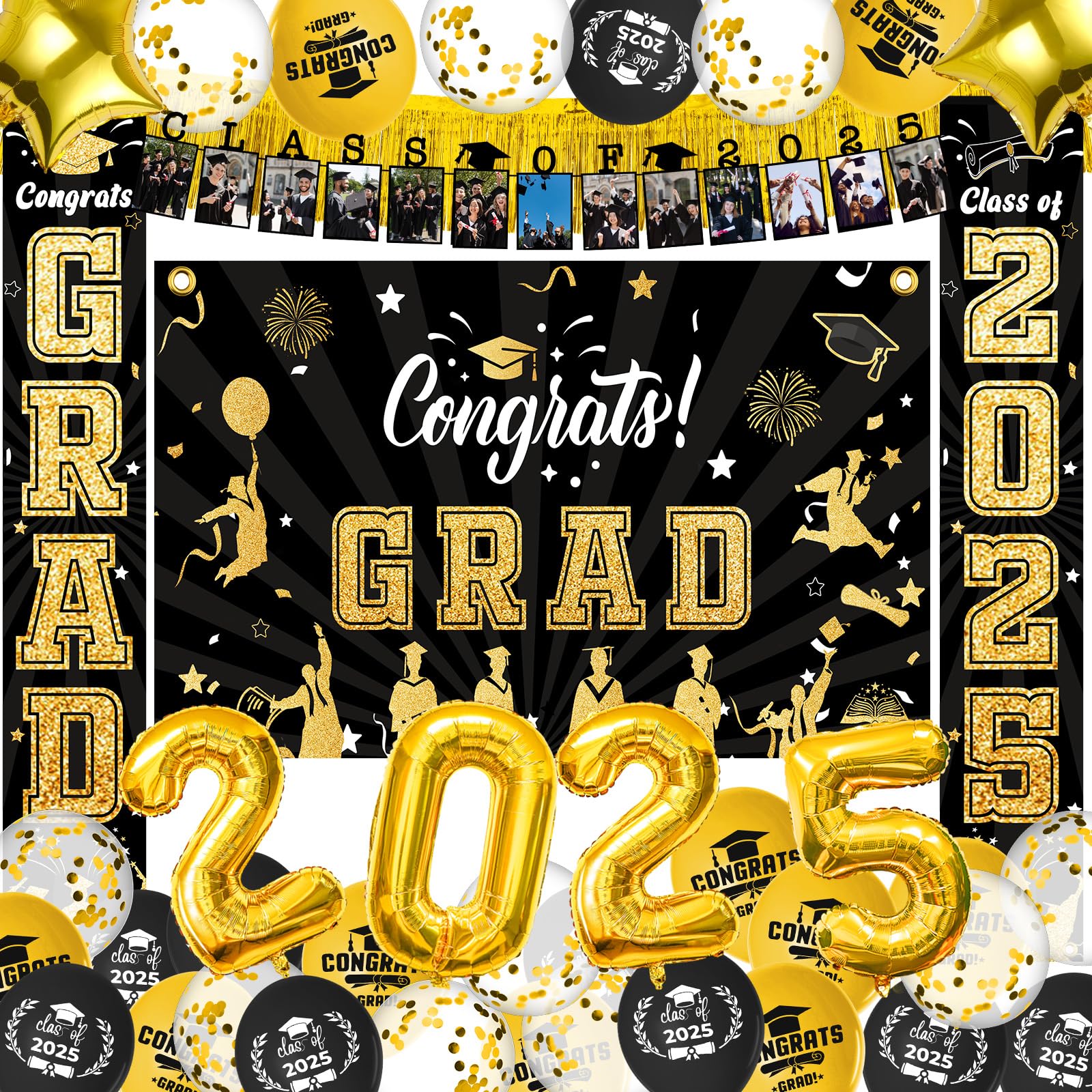 Taikuray 41Pcs Graduation Decorations Class of 2025, Black and Gold ...