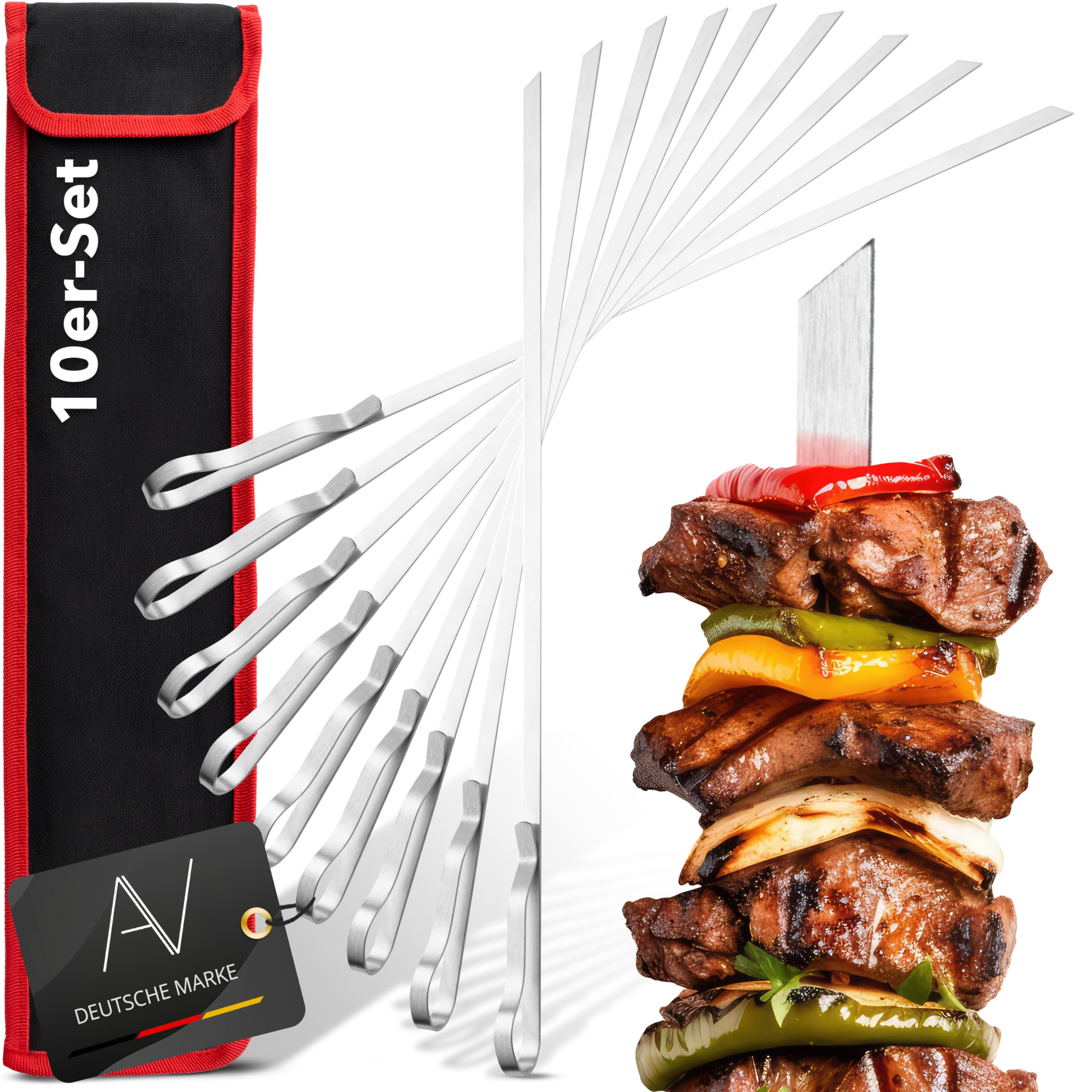 Grill skewers made of stainless steel 10 pieces reusable shashlik skewers 43 cm grill kebab shampura meat skewers long skewers for meat & vegetables
