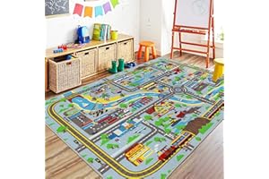 Capslpad Kids Rug 6'6" x 5'0" Educational Learning Kids Play Area Rug Large Traffic Road Cars Rug Play Mat for Kid Toy Nursery Rug Kid Car Carpet for Playroom Living Room Classroom Decor, Sky Blue