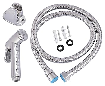 Hindwaree 511677 Stainless Steel Health Faucet with Connect Pipe and Hook (Chrome) - 9 Pieces