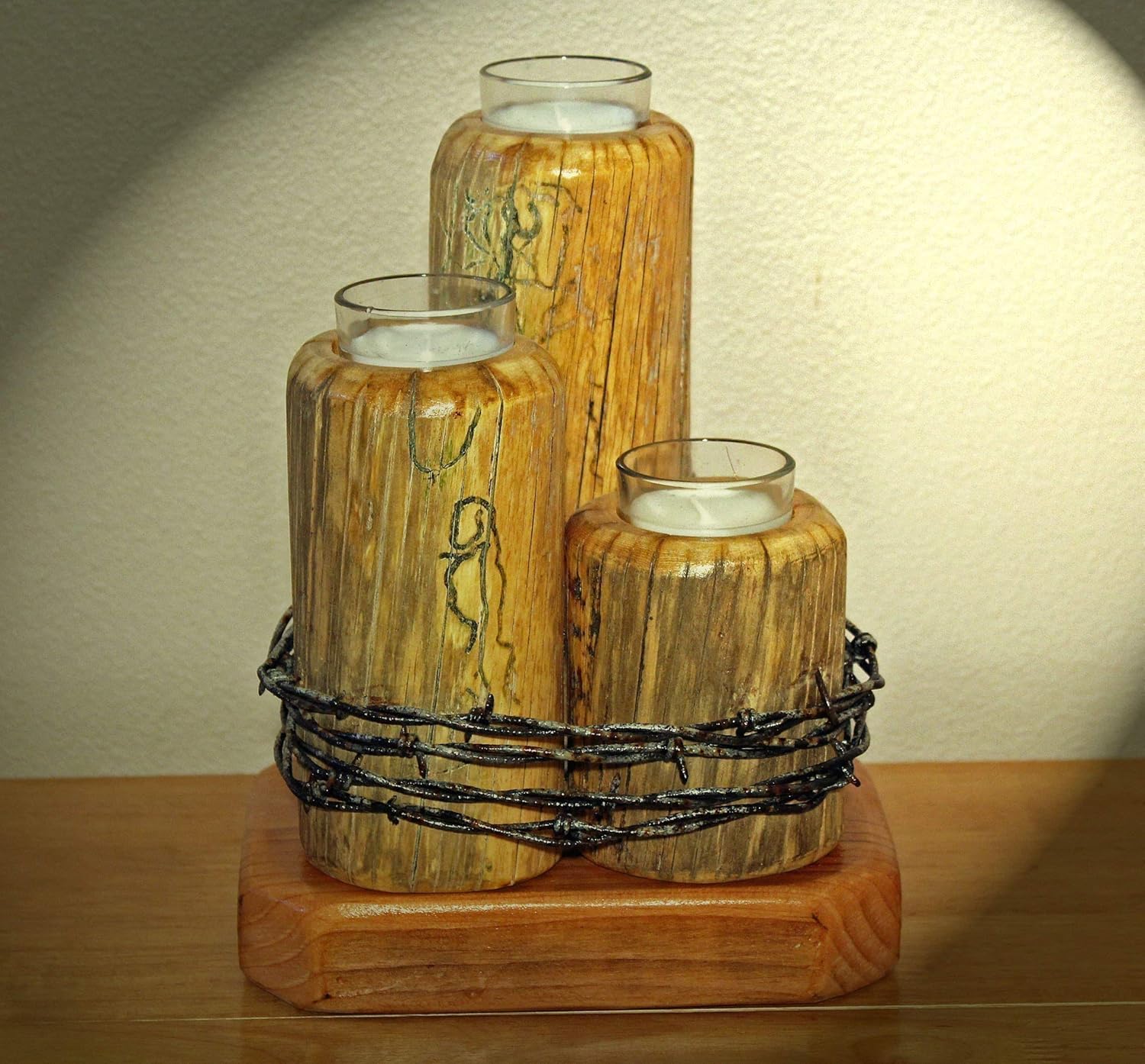 Rustic Western Decor.Three Tiered Candle Holder w/Barbed