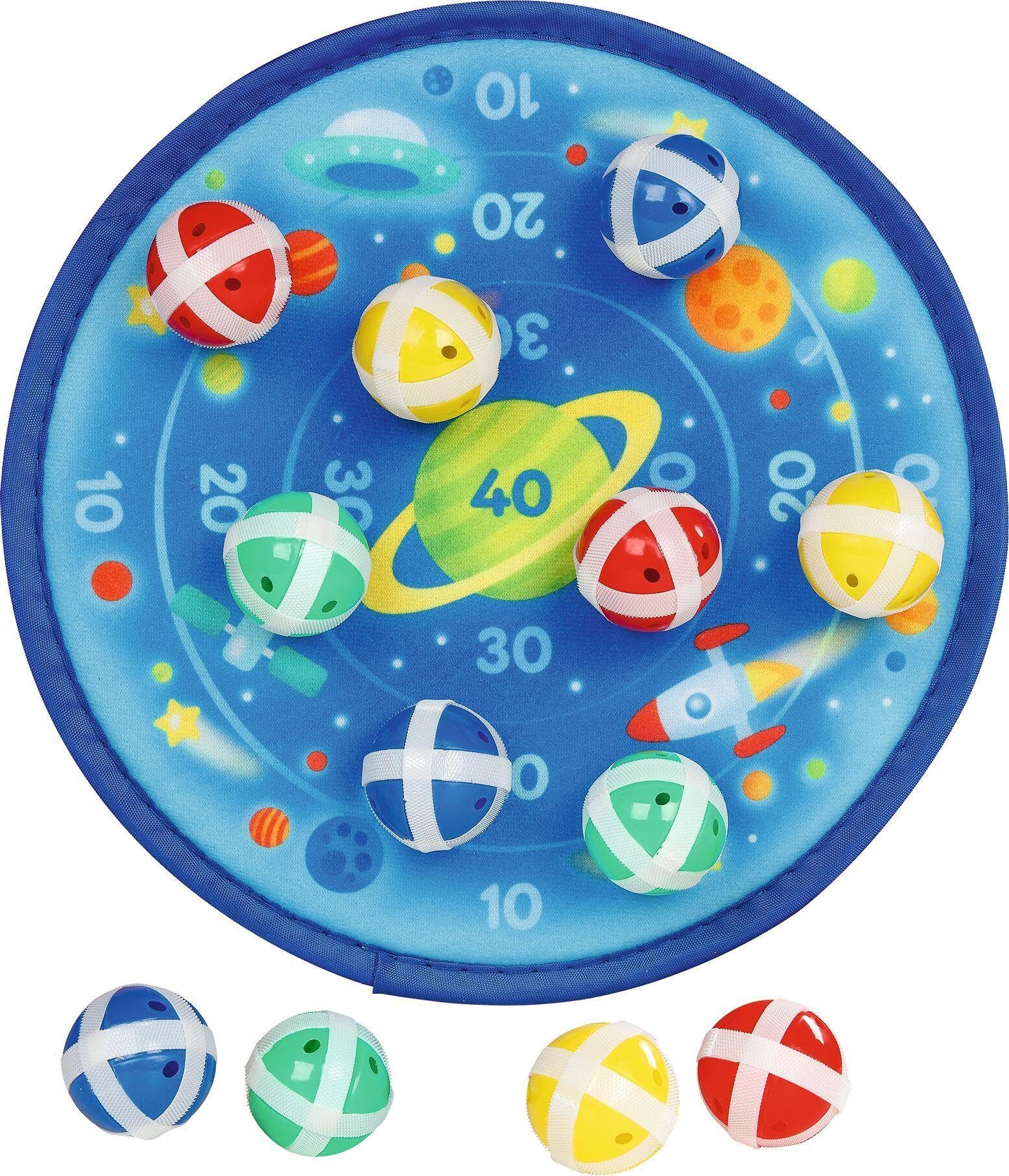 Goki Velcro Dartboard Space, Diameter = 25 cm, Fabric, Plastic, 12 Velcro Balls, Multi-Coloured, Fun Game For Kids 3+