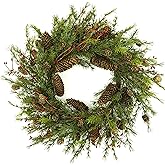 WreathDream 22 inch Artificial Christmas Wreath for Front Door Winter Cedar Wreath with Pine Cones,Pine Needles for Front Door Farmhouse Indoor Outdoor Holiday Home Decor