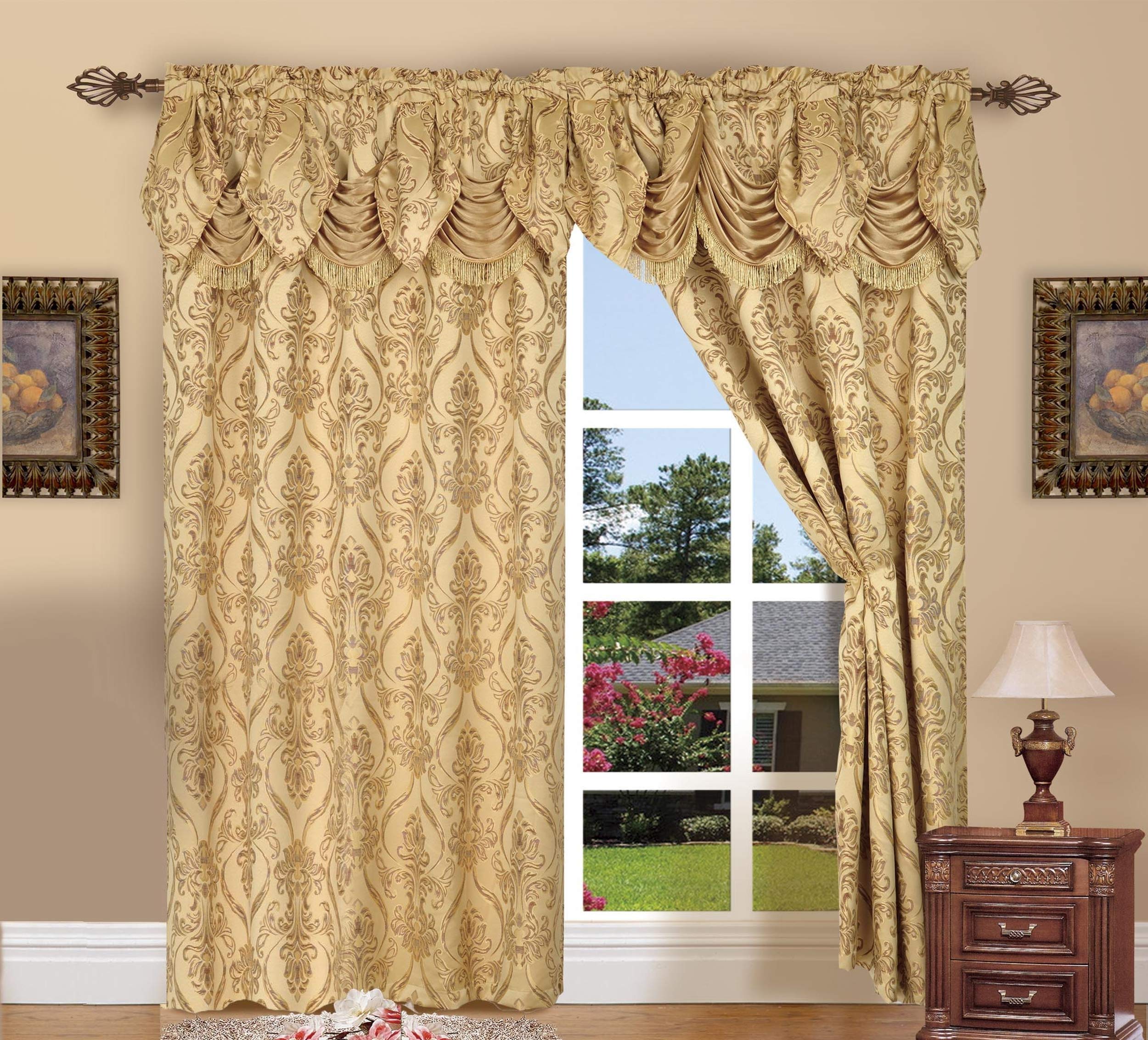 Elegant Comfort Penelopie Jacquard Look Curtain Panels, 54 by 84-Inch, Gold, Set of 2