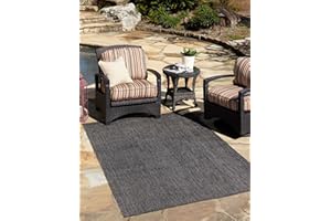Unique Loom Collection Casual Transitional Solid Heathered Indoor/Outdoor Flatweave Area Rug (6' 1" x 9' Rectangle, Black/Ivory)