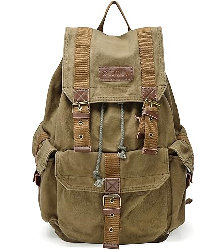 Bluboon Canvas Vintage Backpack Leather Casual Bookbag Men Rucksack (Black)