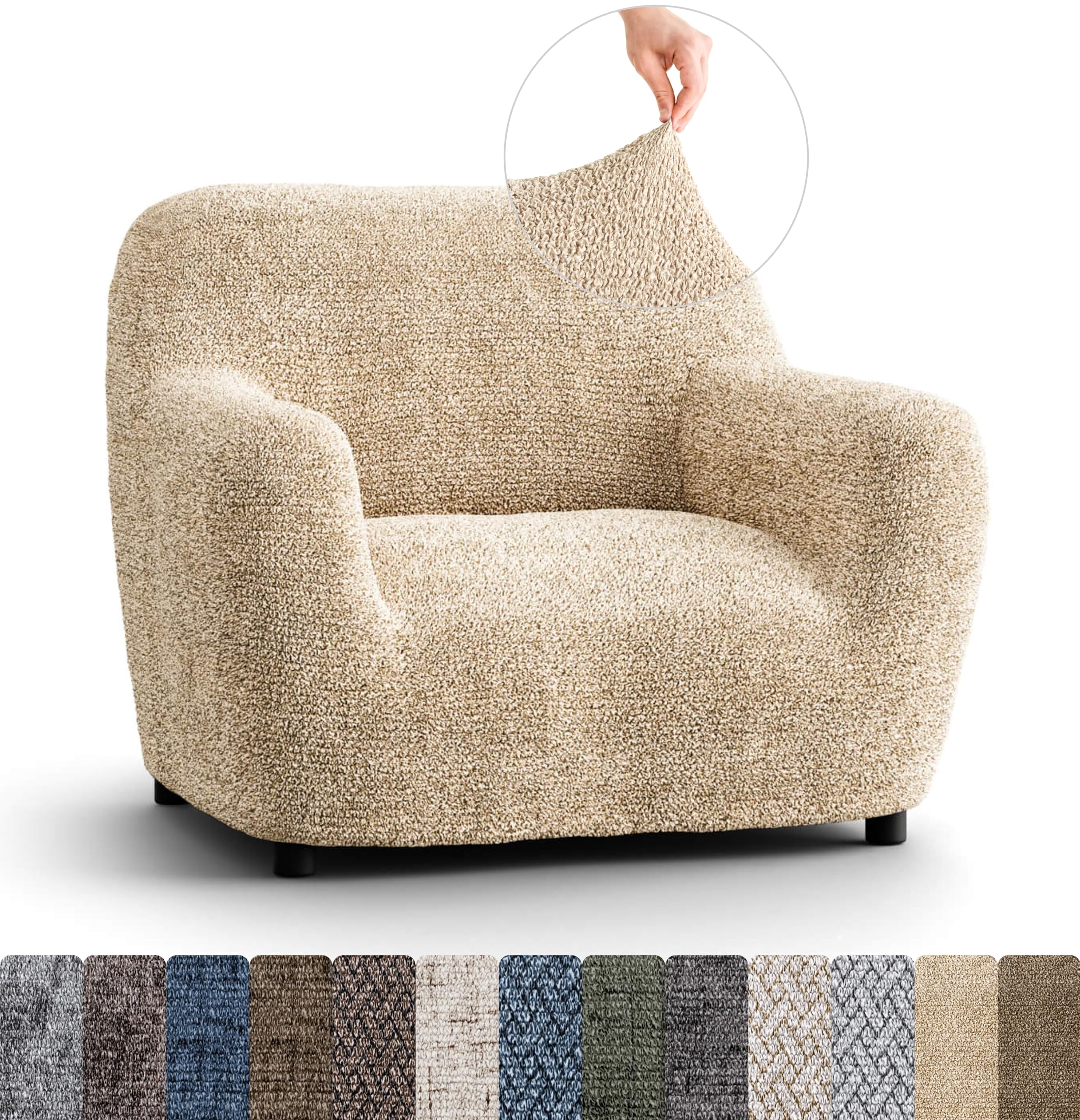 Photo 1 of PAULATO BY GA.I.CO. Chair Cover - Stretch Armchair Slipcover - Armchair Cover for Pets and Kids - Soft Chair Slipcovers - Easy to Clean Furniture Protector - Microfibra Print - Mediterra Sandstone