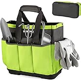 WORKPRO Garden Tool Bag with Waterproof Plastic Base, 8 Pockets Gardening Bag, Heavy Duty Oxford Garden Tote Caddy, Gardening Tool Kit Holder for Indoor and Outdoor(Tools NOT Included)