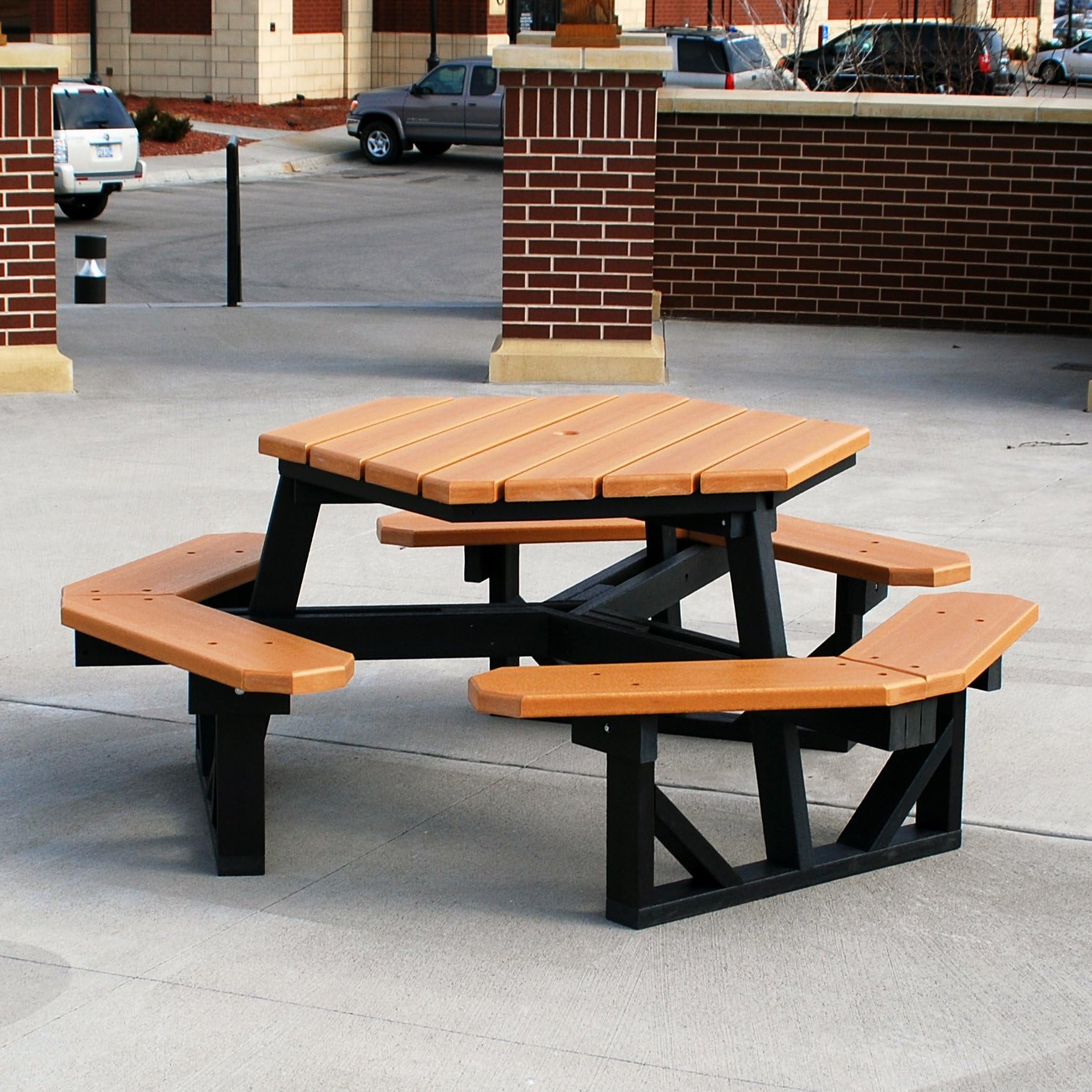 Frog Furnishings Hex Table, Cedar/Green/Gray