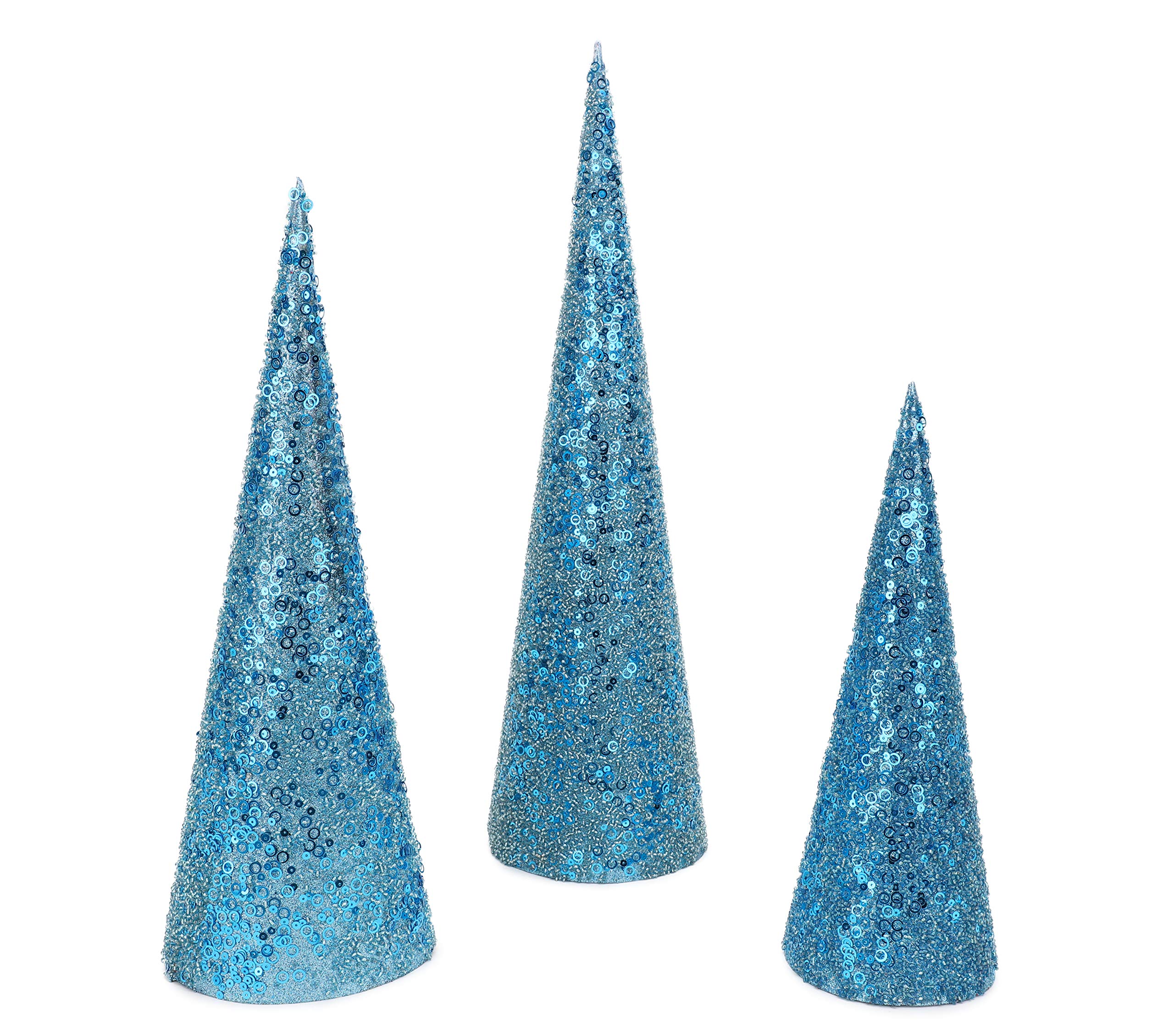 Christmas Concepts® Set of 3 Various Size Christmas Cone Trees Decorations With Sequins And Beads (Ice Blue)