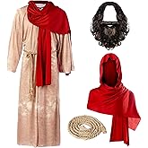 Spooktacular Creations Mens Jesus Christ Robe with Wig, Beard, Shawl, Belt Set for Adult Halloween Dress Up Party Cosplay
