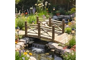 Outsunny 5.8FT Wooden Garden Bridge, Decorative Arc Footbridge with Safety Guardrail for Outdoor, Lawn, Pond, Carbonized