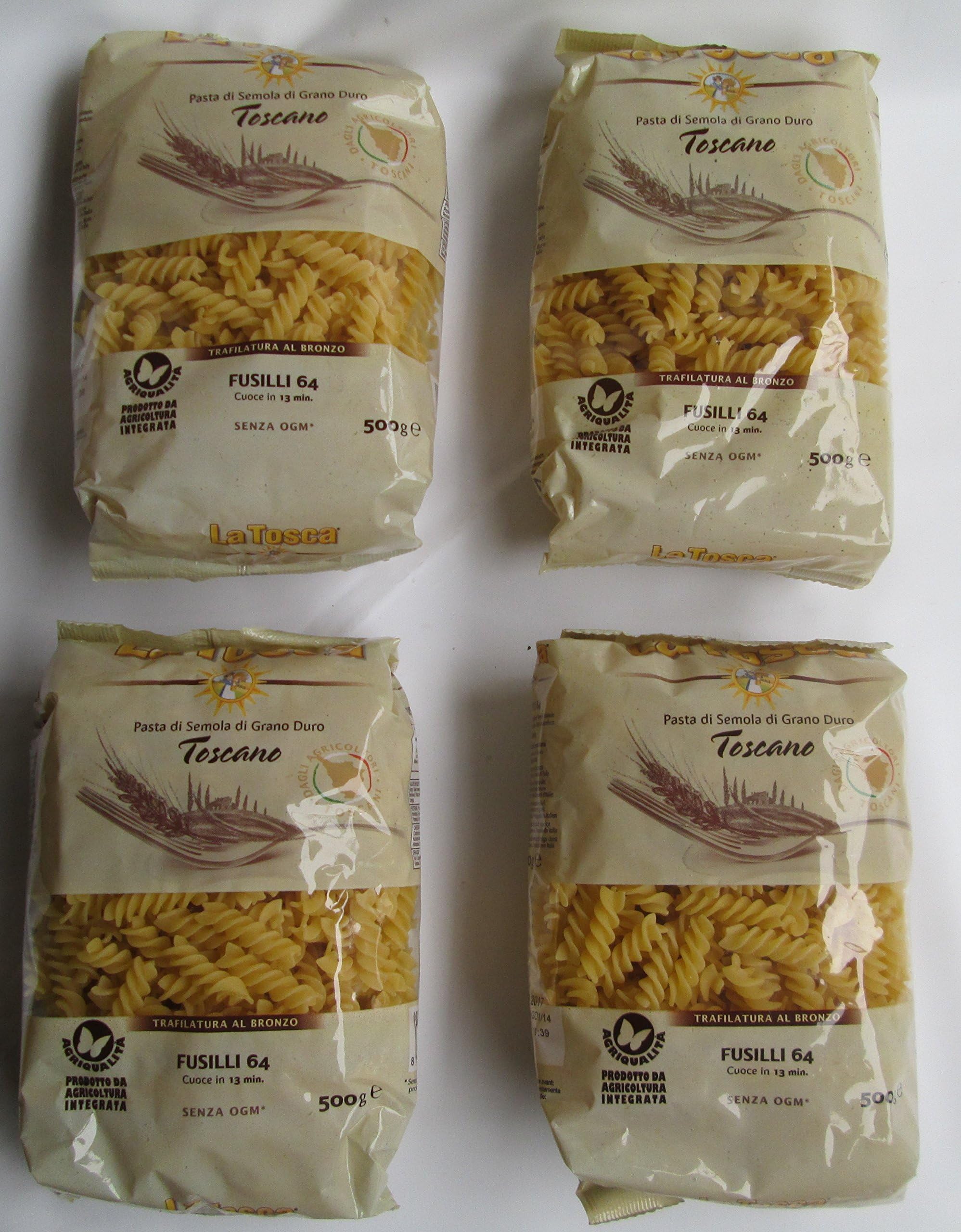 La Tosca 'Fusilli' Durum Wheat Semolina Pasta 17.6 Ounce (500gr) Packages (Pack of 4) [ Italian Import ]