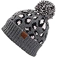 C.C Exclusives Soft Beanie hat with Leopard Pattern and Fur Pom(HAT-7001)(SF-7001)