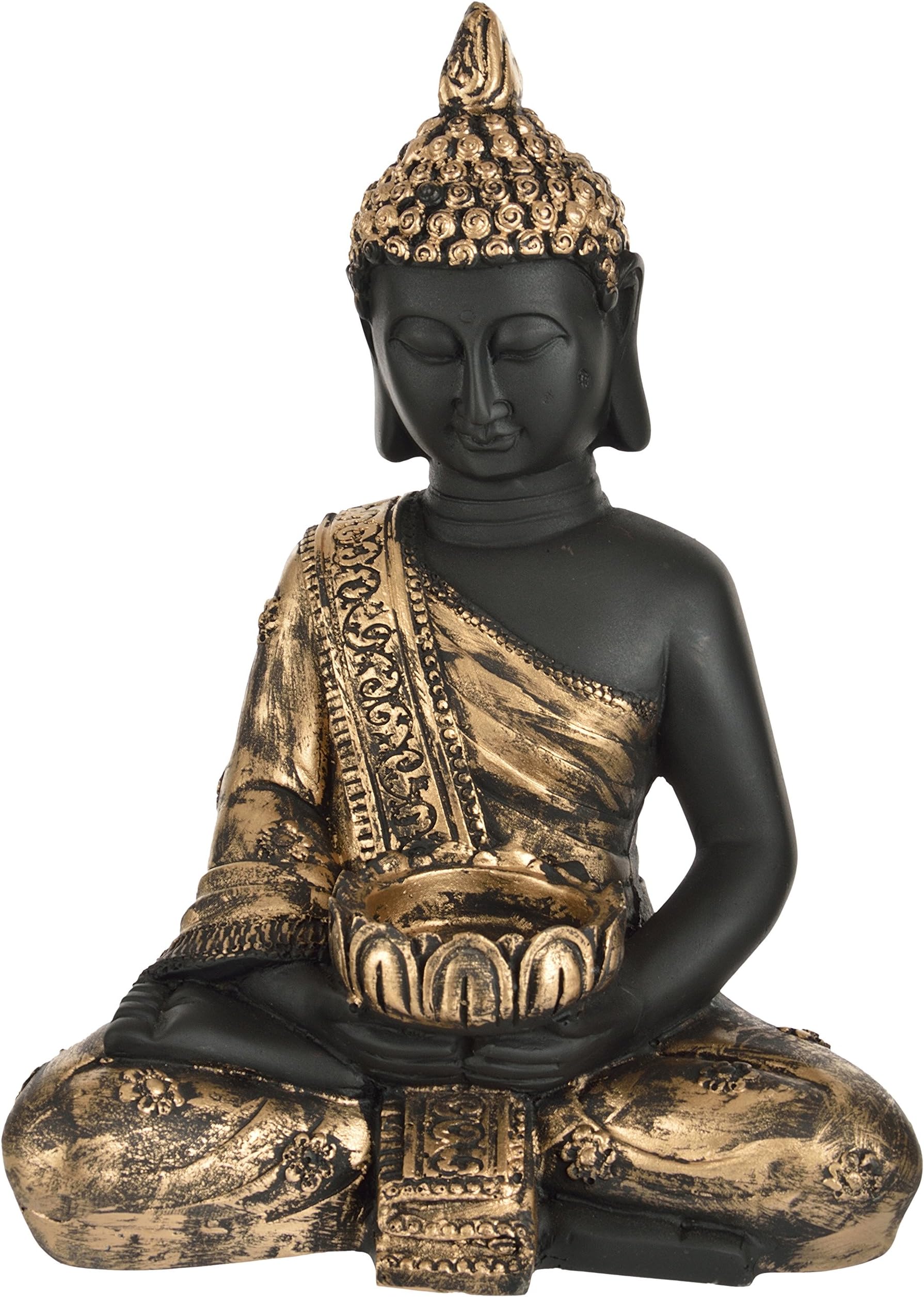 Kumhar Polyresin Meditating Buddha Idol (14 cm x 22 cm x 30 cm, Black & Gold)