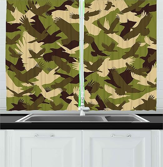 Amazon Com Ambesonne Camo Kitchen Curtains Eagle Silhouettes