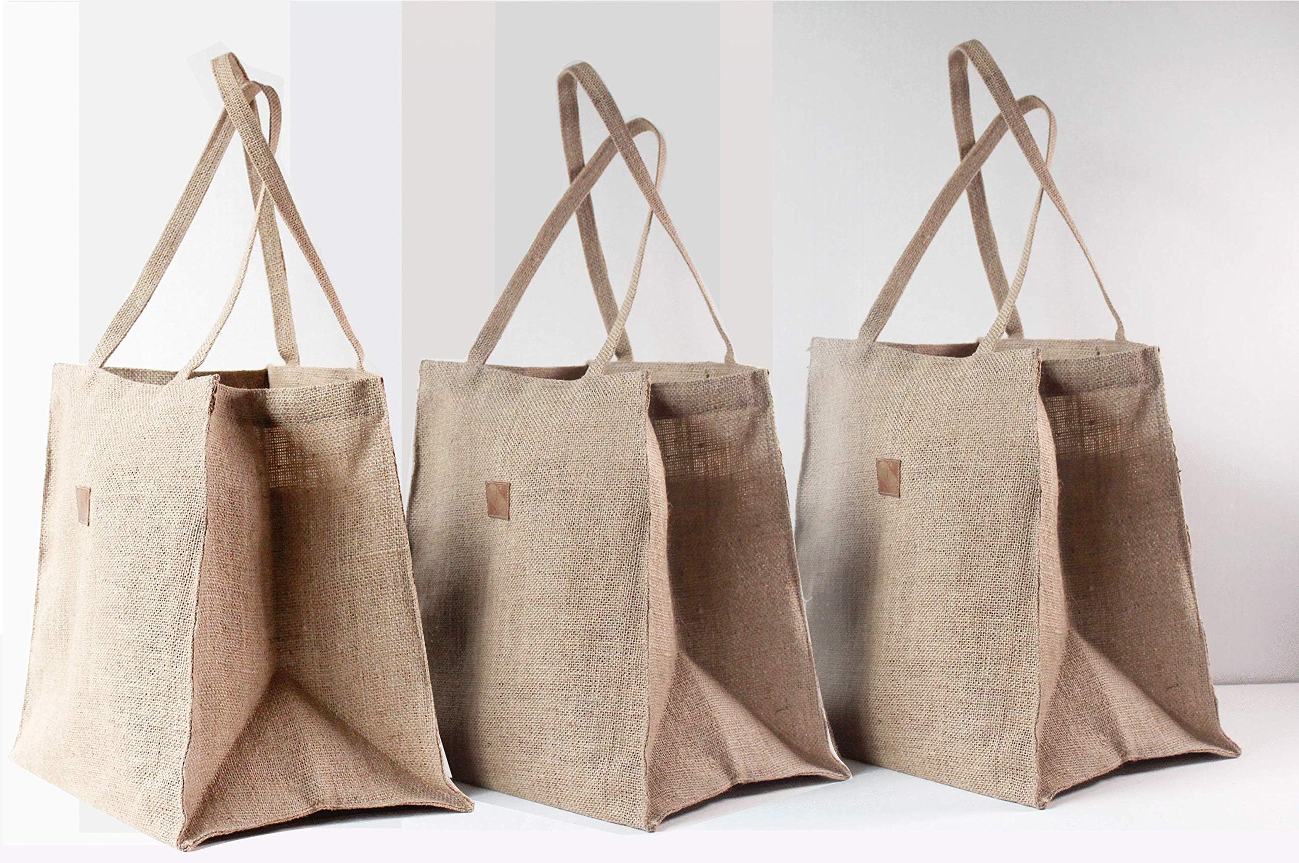 Love Triangles Collection Set of 3 Anti-Plastic Grocery Bags Jute Natural Reusable Gift Planters