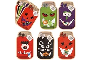 Giiffu 50-Pack Halloween Mason Jar Cards with 50 Clear Treat Bags – DIY Treat & Goodie Bags for Kids, Small Candy & Snacks, School Halloween Party Favors, Classroom Prizes & Gift Exchange Supplies