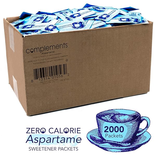COMPLEMENTS ZERO CALORIE ASPARTAME BLUE SWEETENER PACKETS, 2000 COUNT