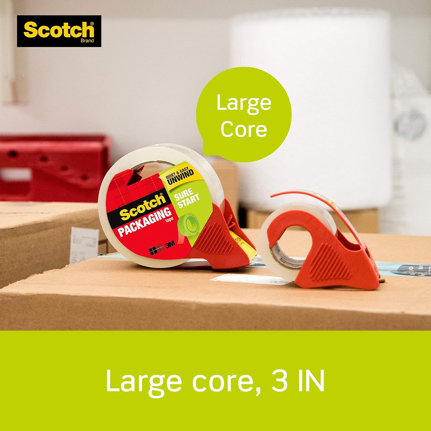 Scotch Sure Start Shipping Tape with Dispenser, 1.88 in. x 38.2 yd., Clear, 1 Dispenser/Pack : Office Products