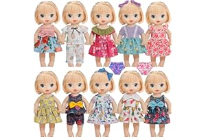 HOAKWA 10 Sets Alive Doll Clothes and Accessories Fits 10-11-12 Inch Baby Dolls, American 14-14.5 Inch Dolls, with Underwear and Hair Clip Doll Clothing Dress Outfits