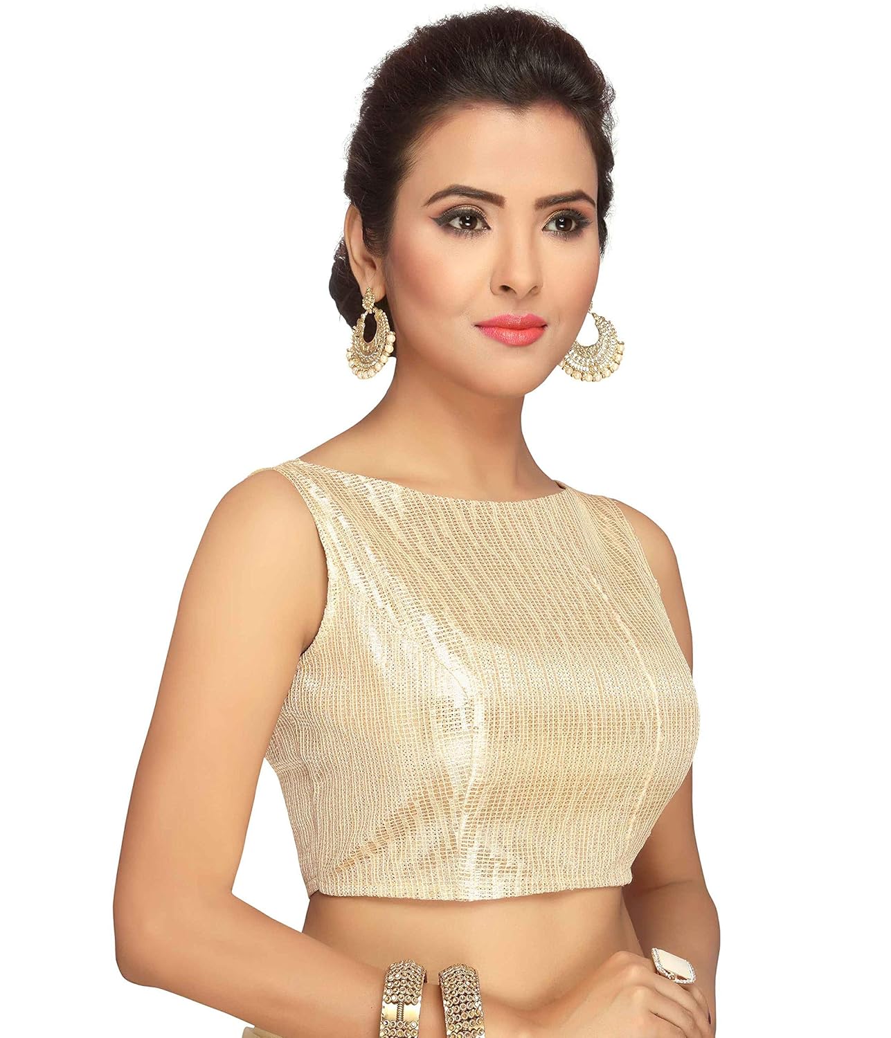 studio shringaar golden sleeveless readymade saree blouse