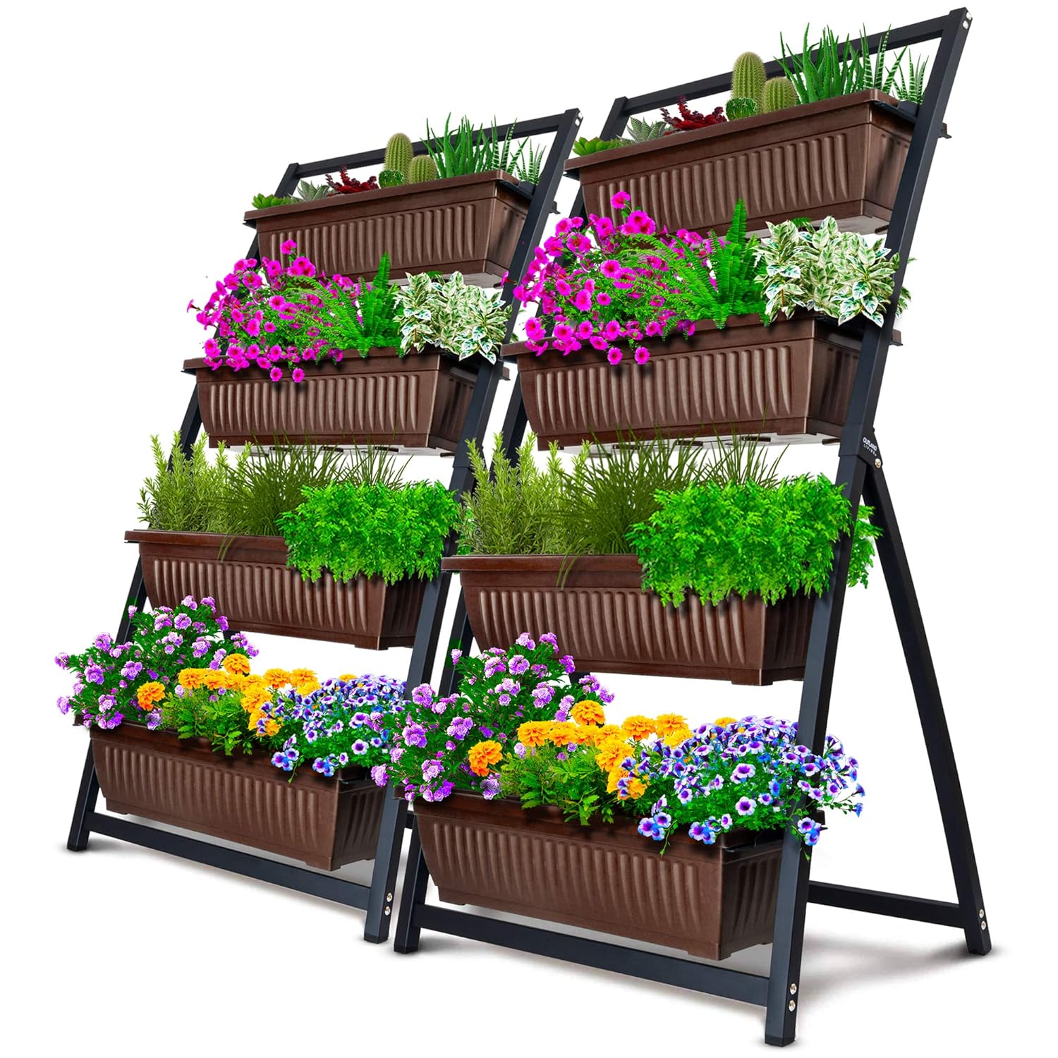 4-Ft Raised Garden Bed - Vertical Garden Freestanding Elevated Planters 4 Container Boxes - Good for Patio Balcony Indoor Outdoor - Cascading Water Drainage (2-Pack Fernie/Espresso Brown)