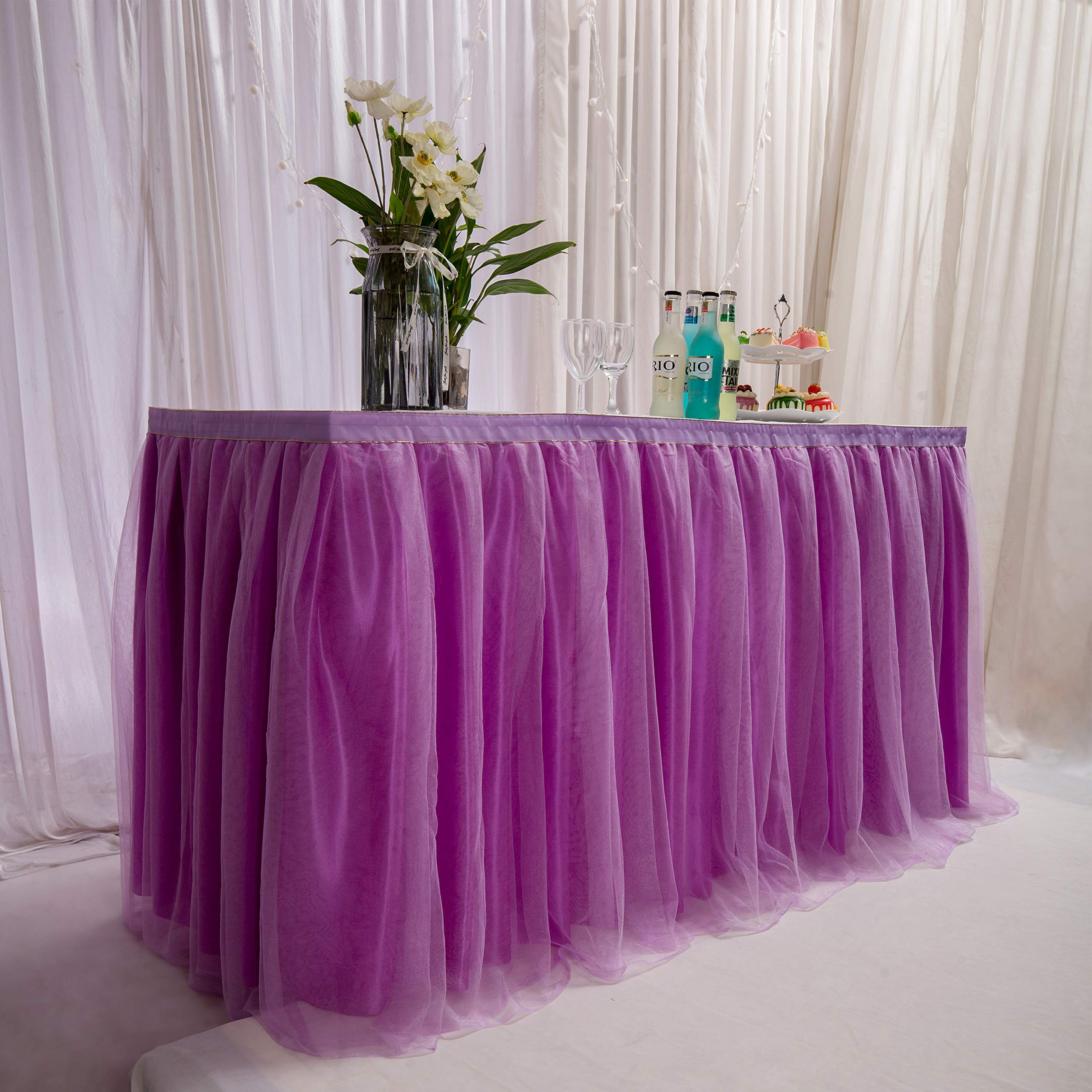 MYMM Tulle Tutu & Wave Table Skirt - 3ft/6ft/9ft/14ft Perfect Decorations for Baby Show, Birthday Party, Wedding Decoration, Dessert Elegant (Wave-Purple, 14ft/427cm)