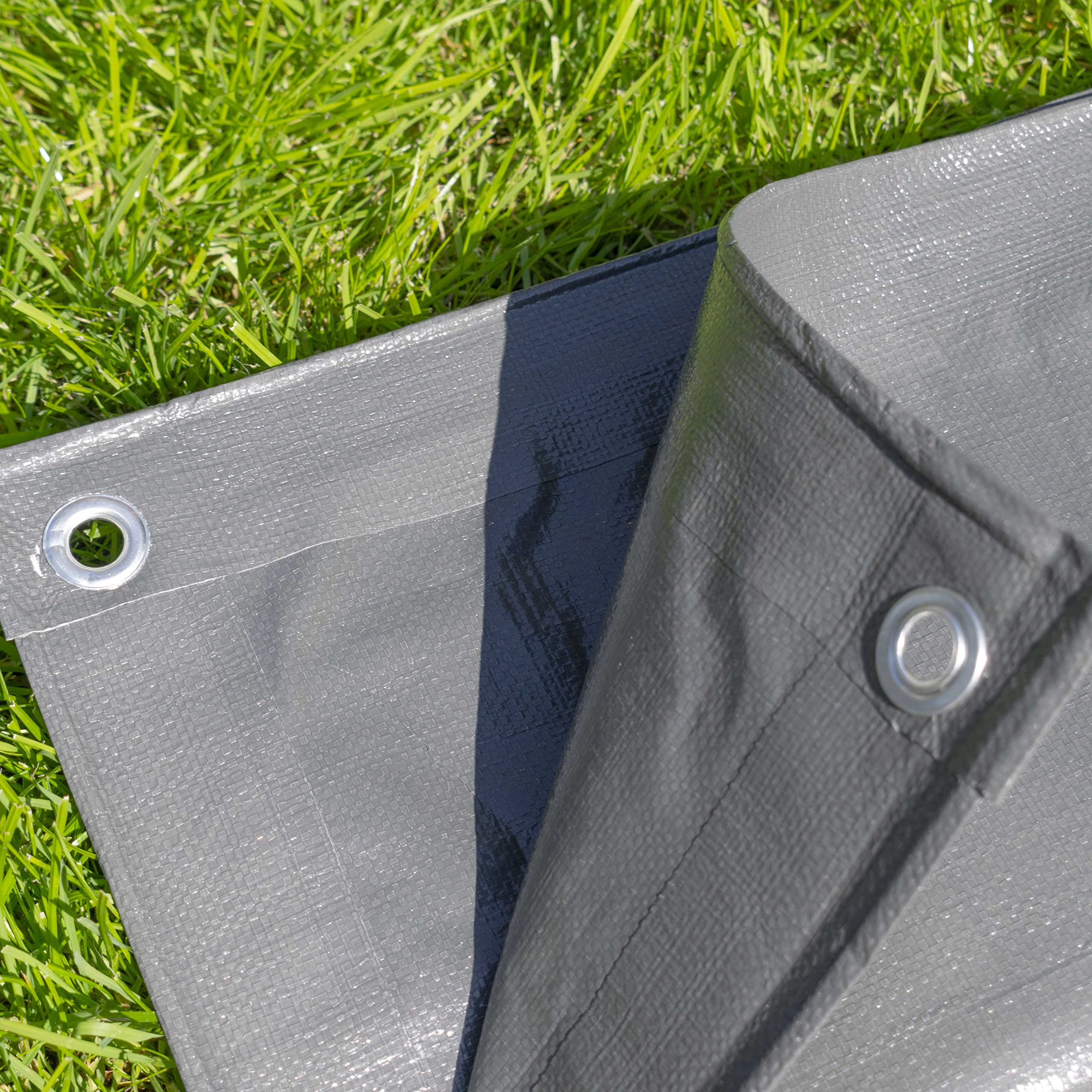 Heavy duty gray waterproof tarpaulin/ground sheet,uv resistant,reinforced hems and corners,eyelets every 1m, (3m x4m)