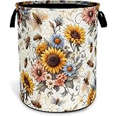 Bee Sunflower Laundry Basket Flower Foldable Waterproof Oxford Cloth | Funny Tote Bag Laundry Hamper Clothes Storage Bucket Organizer For Bathroom/Laundry Storage/Bedroom 18.9x16.5 Inch