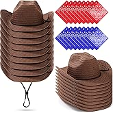 Zhanmai 18 Set Cowboy Hats and Bandanas Set - Straw Hats, Western Bandanas, Party Cowboy Costume Accessories