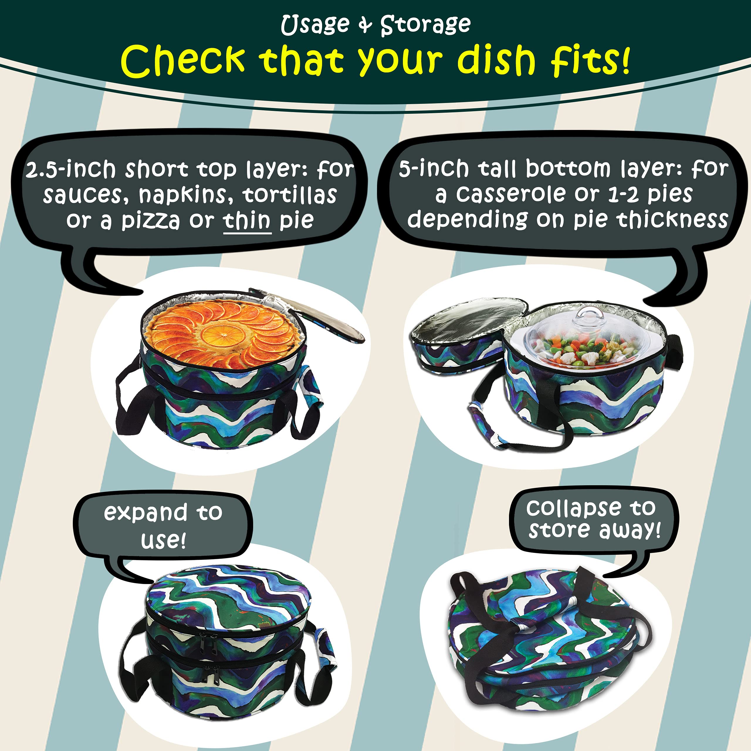 Pie Carrier, Round Casserole Carrier, Insulated Casserole Carrier for Hot or Cold Food